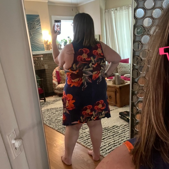 Anthropologie Maeve purple mini dress with vibrant tropical print w/pockets L - Picture 3 of 7